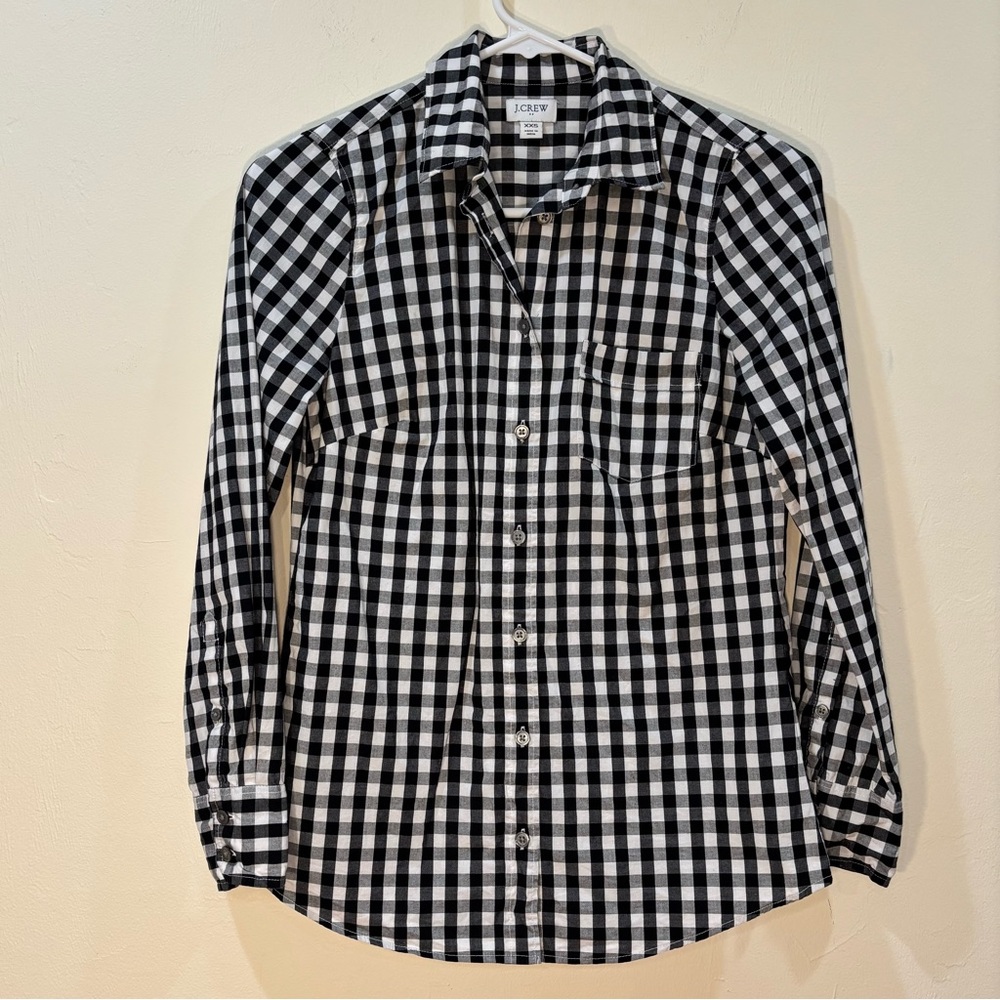 J. Crew Factory Gingham cotton blend shirt in signature fit, Black Ivory, XXS